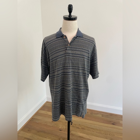 Jhane Barnes 100% Cotton Navy and Gray Striped Polo Shirt - Picture 1 of 11